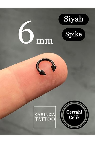 Karınca Piercing 6 Mm Smallest Size Black Spike Ear Smiley Tragus Snug Rook Helix Daith Half Ring Piercing