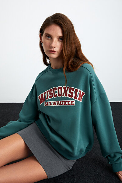 GRIMELANGE HAMBY Kadın Pamuklu Petrol Yeşili Sweatshirt