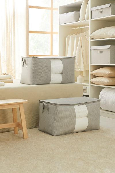 Ocean Home Textile 2 τεμάχια γκρι πουλόβερ με μοτίβο ψαροκόκκαλο Mega Size με παράθυρο - 75x40x40