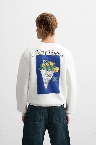 The Champ Clothing Λευκό New York Printed Back Print Λεπτομερές φούτερ με λαιμόκοψη