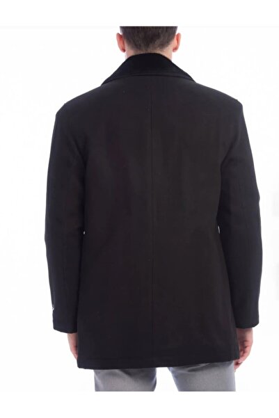 güncüoğlu Man's Classic Coat of Cascumber Fabric with Fur Collar and Removable Zipper