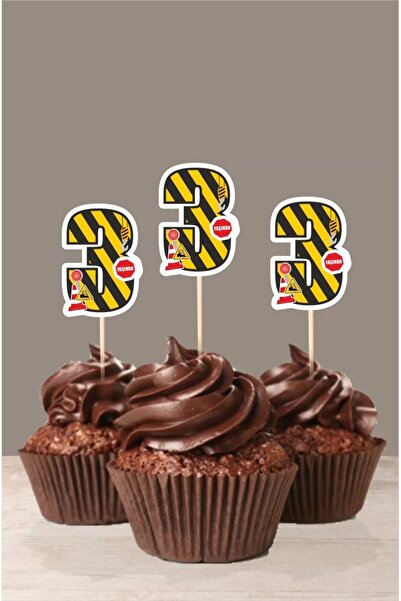 neşeli günlerim زينة كب كيك بعمر 3 سنوات - تصميم آلي، عبوة من 10 قطع