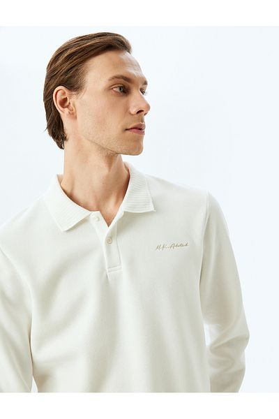 Koton Ataturk Embroidered Cotton Blended Interlock Fabric Basic Polo Neck Sweatshirt