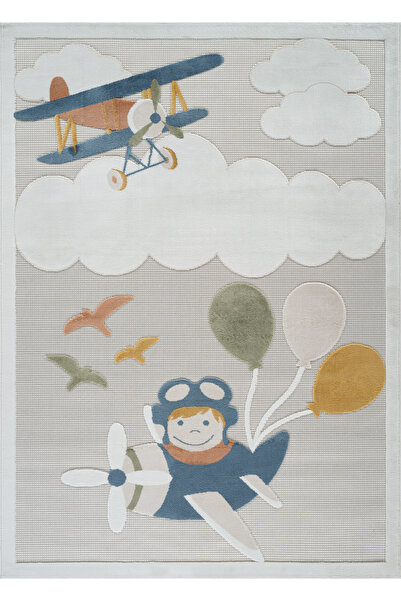 ESSENSE Halı Yumuşak  Pamuk Dokulu Uçak Figürlü Çocuk Odası Antibakteriyel Bebek Halısı