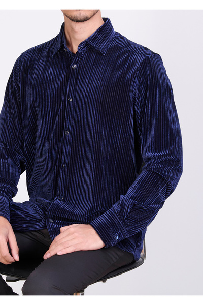 Mondo Fitilli Kadife Lacivert Gömlek