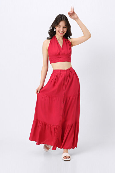 RİNA Paradise Island Maxi Skirt Fuschia