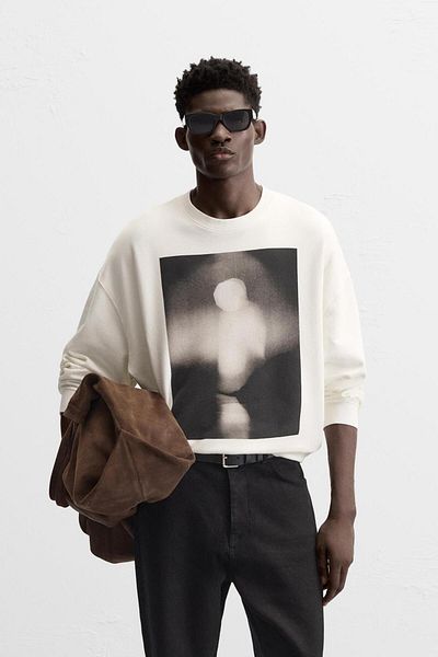 The Champ Clothing Λεπτομερής εμπριμέ φούτερ με λαιμόκοψη σε λευκή σκιά