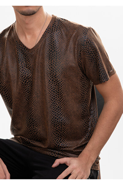 Mondo Yılan Derisi Desenli V Yaka T-Shirt