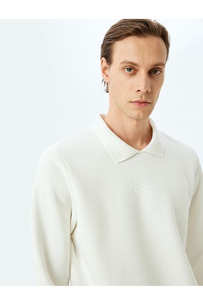 Koton Polo Neck Raised Cotton Blended Basic Printed Sweatshirt
