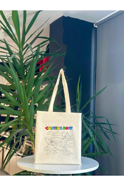 bezçantadünyası Airplane Painting Raw Cloth Shoulder Bag
