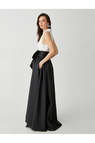 Koton Fiyonklu Saten Kabarık Abiye Elbise