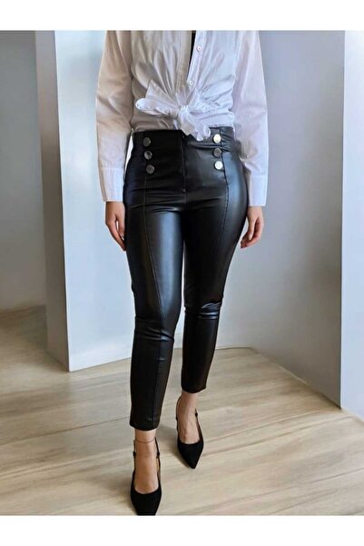 BEBE PLUS Düğme Detaylı Deri Pantolon/Tayt