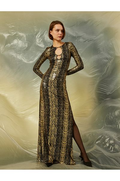 Koton Schwarz gemustertes Damenkleid 3WAK80151FK