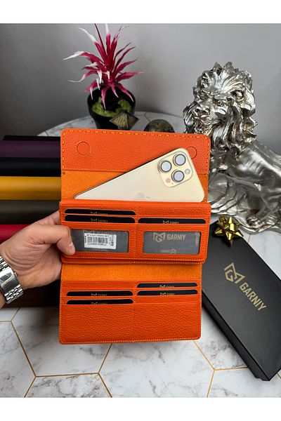 Garniy Genuine Leather Orange Wallet with Phone Compartment 38714