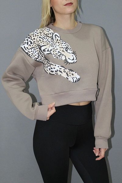 Lukas Tan Crop Sweatshirt - Printed, Model No: 211.502