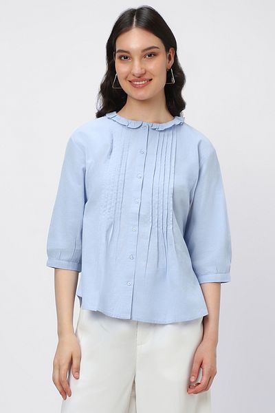 RİNA Linen Radiance Blouse Sky Blue