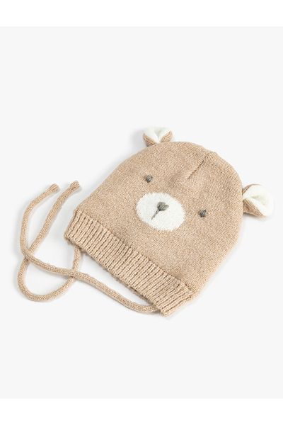 Koton Knitted Beret Ear Applique Detailed Bear Embroidered