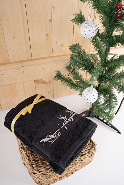 Baveno طقم مناشف / مناشف مطرزة للعام الجديد مصنوع من القطن بنسبة 100% مقاس 50 × 100 سم