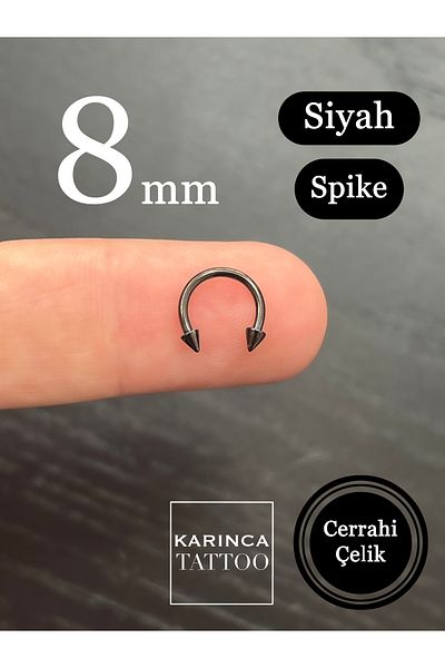 Karınca Piercing 8 Mm Ear Tragus Cartilage Spike Half Ring Black Piercing