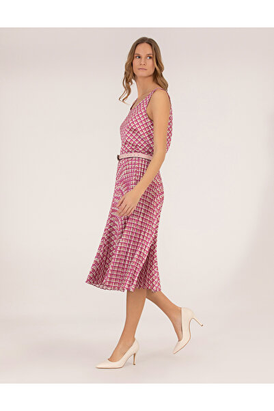 Pierre Cardin Pink Patterned Pleated Midi Skirt 50269324-Vr023