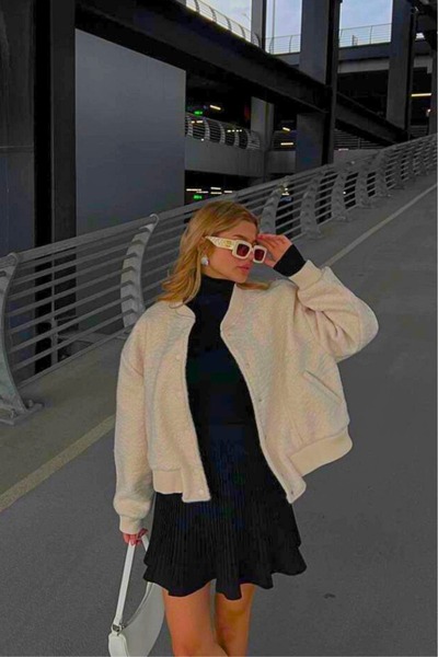 ARL MODA ÇIT ÇIT KAPAMA CEP DETAY BOL KESİM YÜN KAŞE GÖRÜNÜM KALIN CEKET