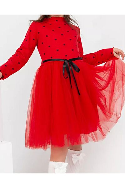 nc gift Fluffy Tulle Flexible Lycra Heart Printed Princess Tutu Dress
