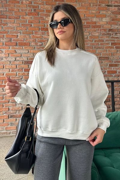 GÜLSELİ Γυναικείο φούτερ Cream Crew Neck Oversize