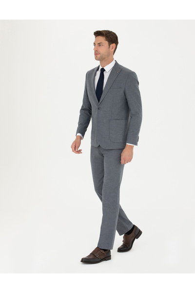 Pierre Cardin Koyu Mavi Slim Fit Çizgili Takım Elbise 50274461-VR032