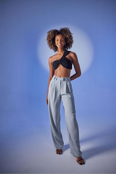 HOLLY LOLLY Palasia-Hose aus Stoff im Palazzo-Schnitt mit hoher Taille, Grau
