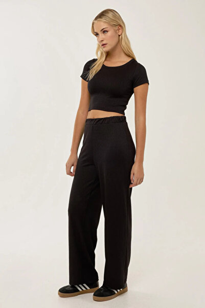 Hiccup Örme Crop Bluz & Lastikli Pantolon Takım