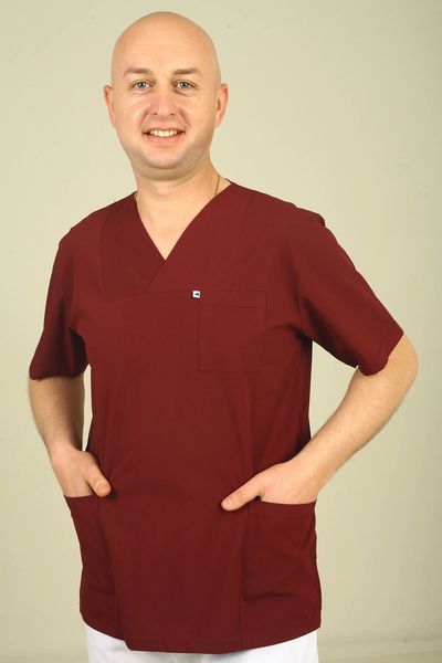 DENİZ İŞ Top pentru bărbați din lycra cu guler plic - roșu claret