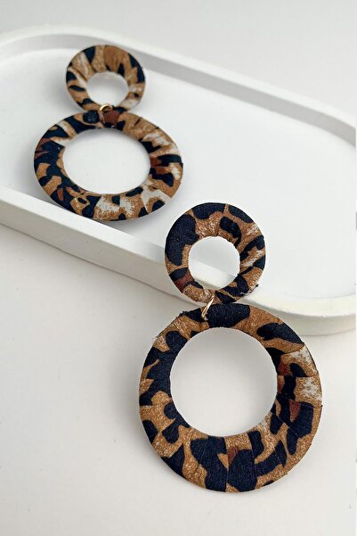 Modex Halka Detay Leopar Sallantılı Küpe (7cm)