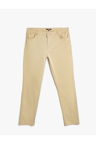 Koton Canvas Trousers Gabardine Tube Buttoned Cotton