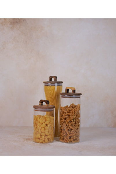 MİEN 3'lü Akasya Vakum Kapaklı Kavanoz Seti