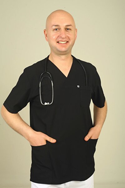 DENİZ İŞ Top pentru bărbați din lycra cu guler plic - negru