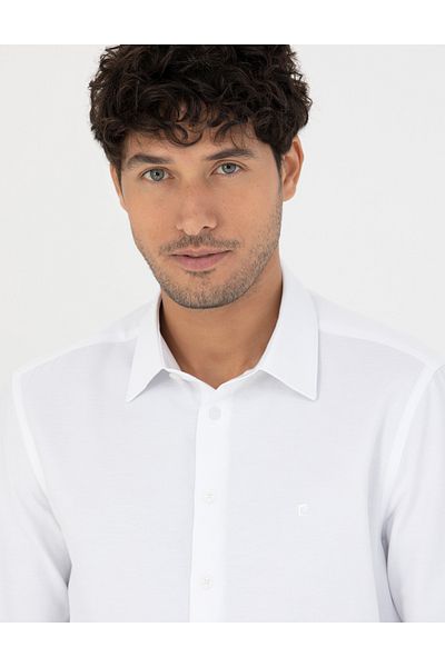 Pierre Cardin Μακρυμάνικο Λευκό Slim Fit Πουκάμισο - Dobby 50277397 -VR013