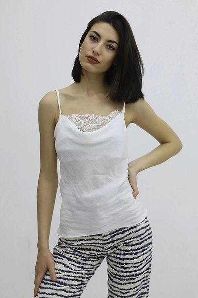 Lukas Ecru Lace Embroidered Rope Strap Blouse - P-019808