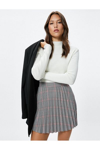 Koton High Waist Mini Pleated Flared Skirt - Viscose Mix