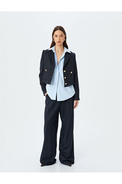 Koton Bunda Slim Fit se zlatým knoflíkem a detailním kapesním tweedovým blejzrem