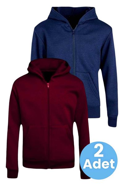 Uniquerrs Set de 2 hanorace unisex din bumbac cu glugă și fermoar pentru copii