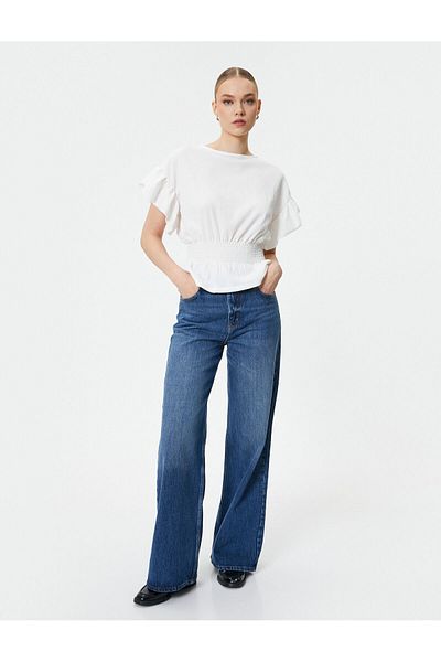 Koton Short Sleeve Blouse with Gips and Ruffles