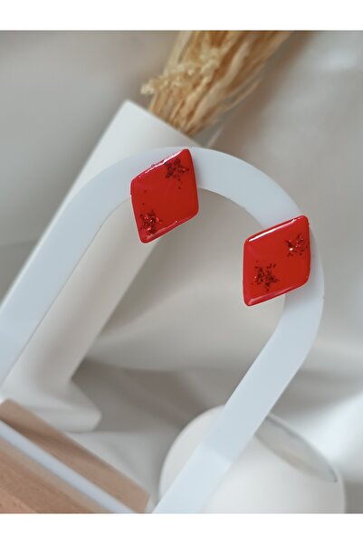 La fee aksesuar Yeni yıl - yılbaşı parti aksesuar kırmızı polimer kil küpe - çelik küpe aparat el yapımı küpe