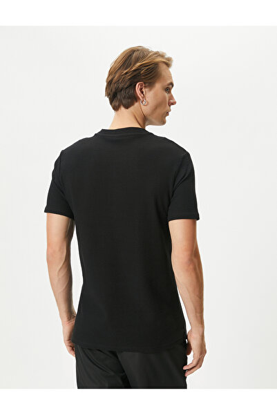 Koton Basic Tişört Yuvarlak Yaka Düğmeli Kısa Kollu Dokulu Pamuklu