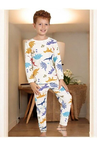 Zekids Момчешки памучни пижами с динозавърски мотив