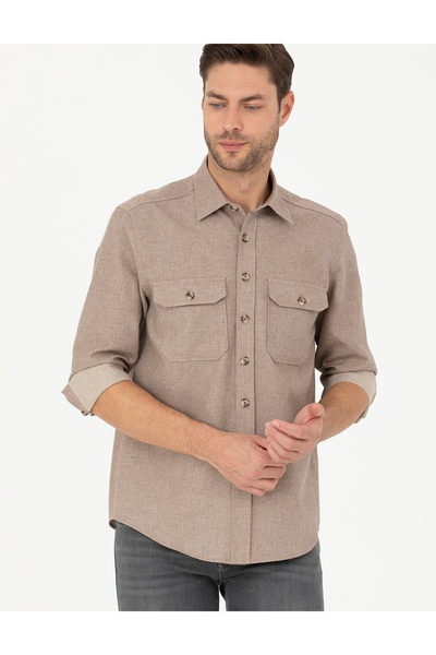 Pierre Cardin Cămașă cu mânecă lungă, bej, cu croială normală 50277748-VR011