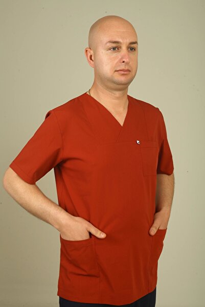 DENİZ İŞ Top pentru bărbați din lycra cu guler plic - cărămidă