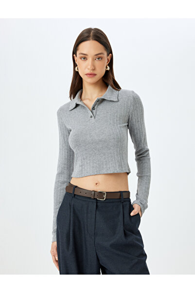 Koton Long Sleeve Buttoned Slim Fit Polo Neck T-Shirt