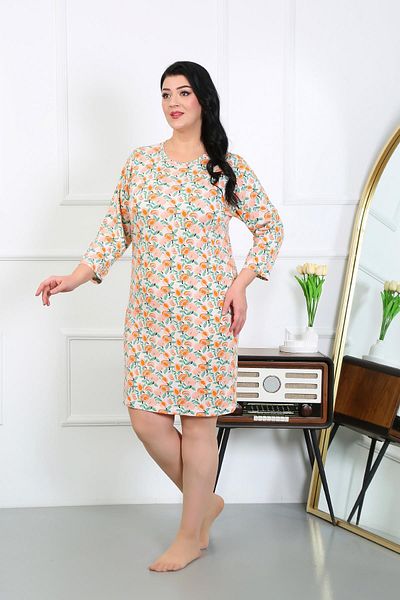 Akbeniz Cream-Colored Plus Size Combed Cotton Nightgown and Home Dress - 12507