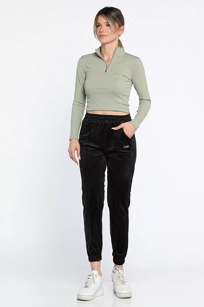 GÜLSELİ Black Women's Velvet Front Turned Leg Elastic Trousers