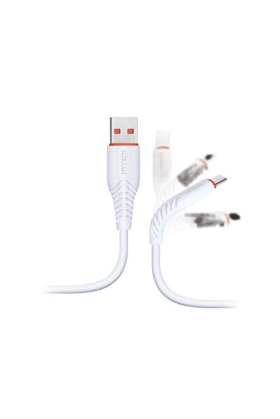 Universal بيانات Micro USB بيضاء من Hytech HY-X235 بطول 1.2 متر وقوة 3 أمبير